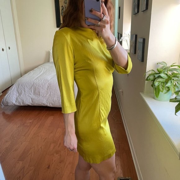 French Connection 3/4 Sleeve Mini Sheath Dress Yellow Size 2 - Picture 3 of 8